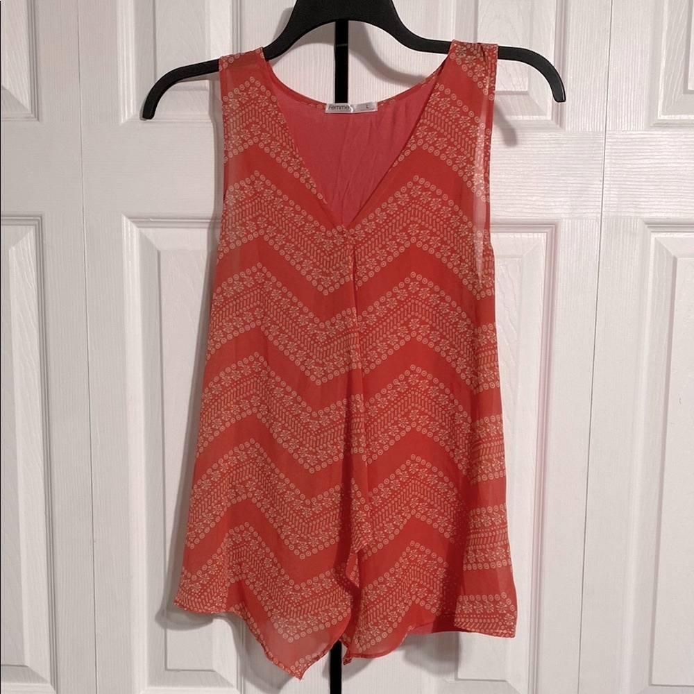 Femme by Tresics dusty orange & white tank top blouse shirt size LARGE